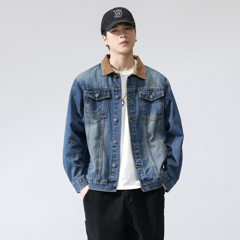 Washed Denim Jacket Men's Spring and Autumn Men's Fashion Brand Retro American Laps Loose Jacket Work Denim Clothes