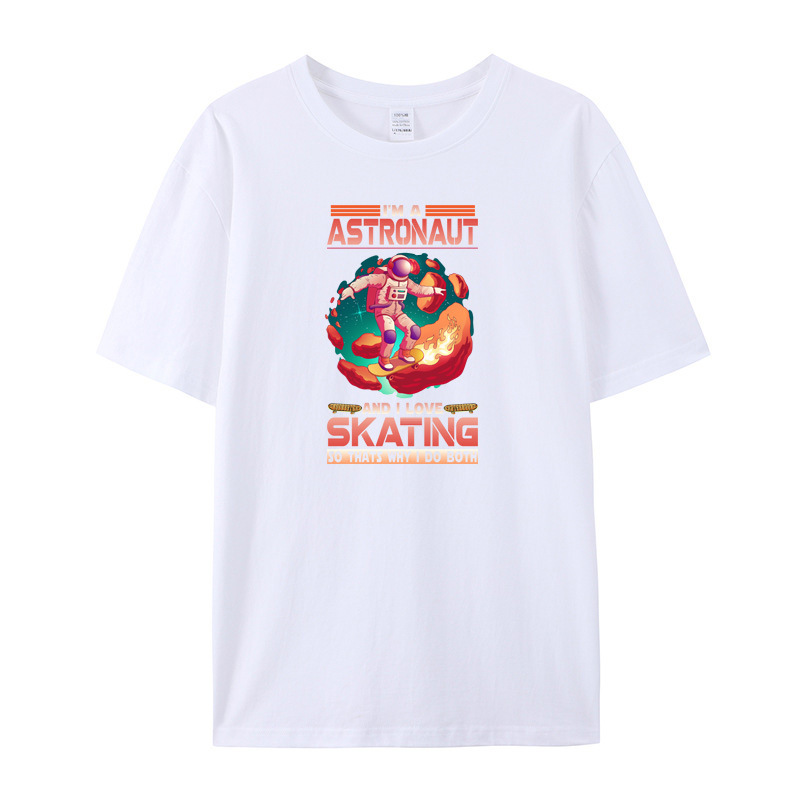 Ebay Amazon Wish Aliexpress Lazada Export Nasa Astronaut Pure Cotton Printed Short-Sleeved T-Shirt