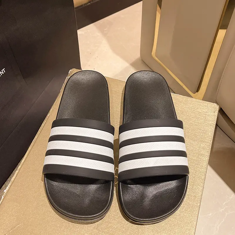 Three-Stripe Slippers Men's New Outer Wear Plus Size Indoor Home Bathroom Beach Non-Slip Pvc Slippers