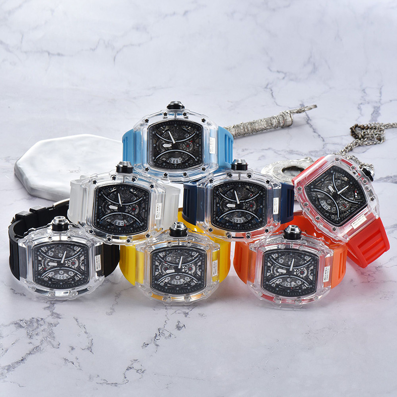2022 new fashion transparent rubber shell hollow quartz movement barrel fashion watch manufacturers supply