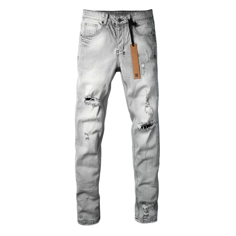 Ksubi Jeans New American-Style Trendy Brand Light Gray Vintage Washed Distressed Ripped Slim-Fit Skinny Jeans