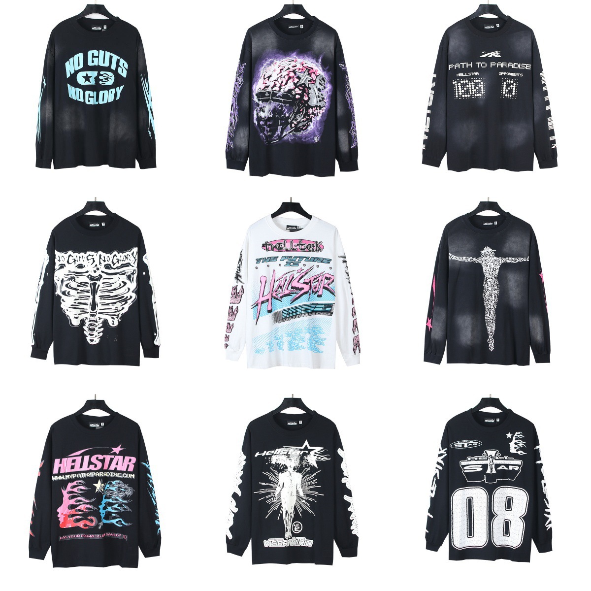 Hellstar American Trendy High Street Retro Washed and Distressed Printed Street Rock Sweatshirt Long-Sleeved T-Shirt Tops for Men and Women QC photo from 1688 on Qualit.ly