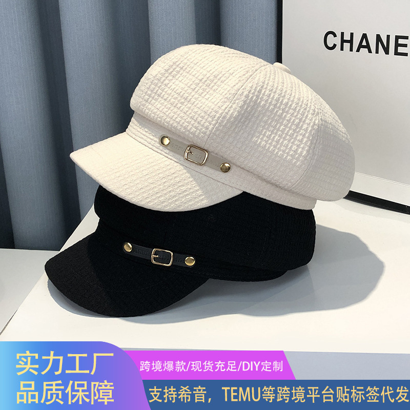 British Style Beret for Women, Korean Version, Versatile Painter's Hat, Japanese Retro Newsboy Cap, Octagonal Hat with Large Brim