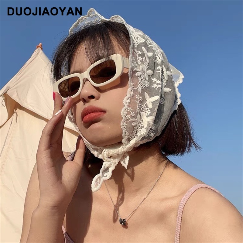 Spring and Summer New Style Headscarf Ins High-grade Sense Triangle Pastoral Style Lace Triangle Scarf Sweet Lace Tie Hair Headwear