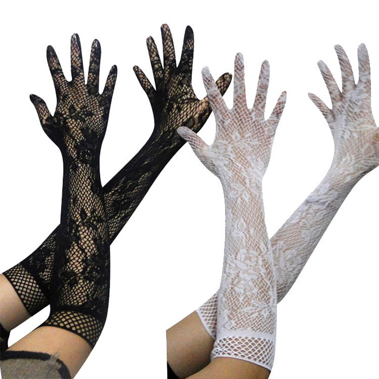 Fun Accessories Transparent Lace Gloves Black Mesh Gloves Nightclub Party Wedding Gloves