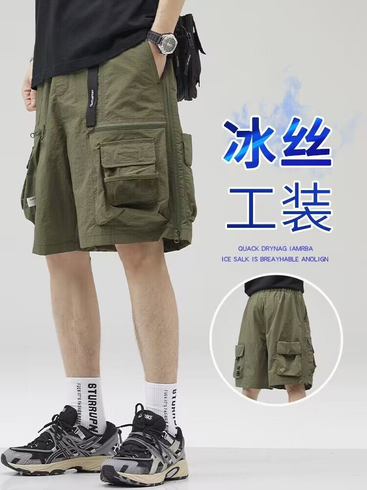 American Style Trendy Brand Multi-Pocket Pants Functional Loose Straight Five-point Pants Spring and Summer Thin Men's Tooling Shorts