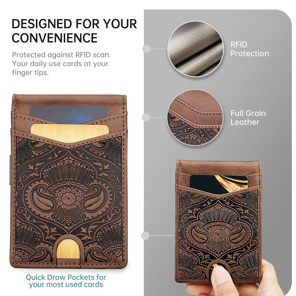 Emperor Paul Retro Carved Leather Card Holder Rfid Anti-Theft Men's Wallet Ultra-Thin Portable Multi-Card Slot Card Holder