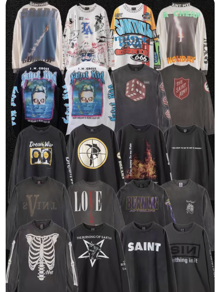 Nic SaintMichael Vintage Washed Old Vintage Printed Loose Outer Wear Long Sleeve T-Shirt Trendy Brand