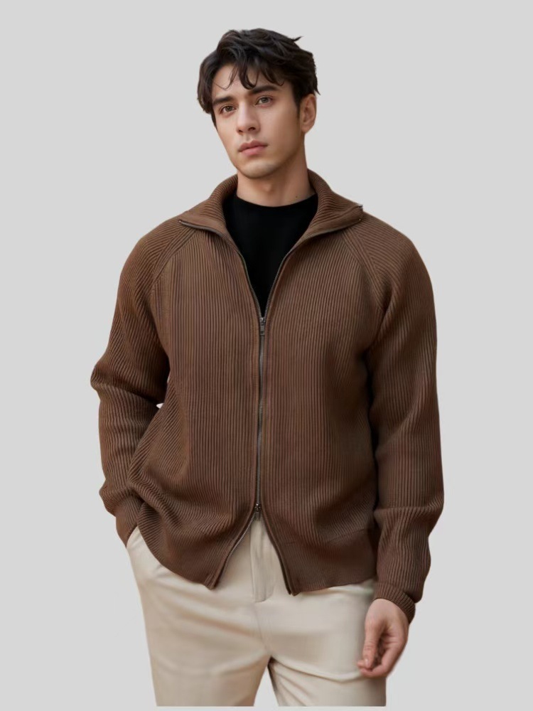 Foreign trade heavyweight 500G knitted zipper coat thickened warm anti-pilling knitted sweater cardigan casual light mature men