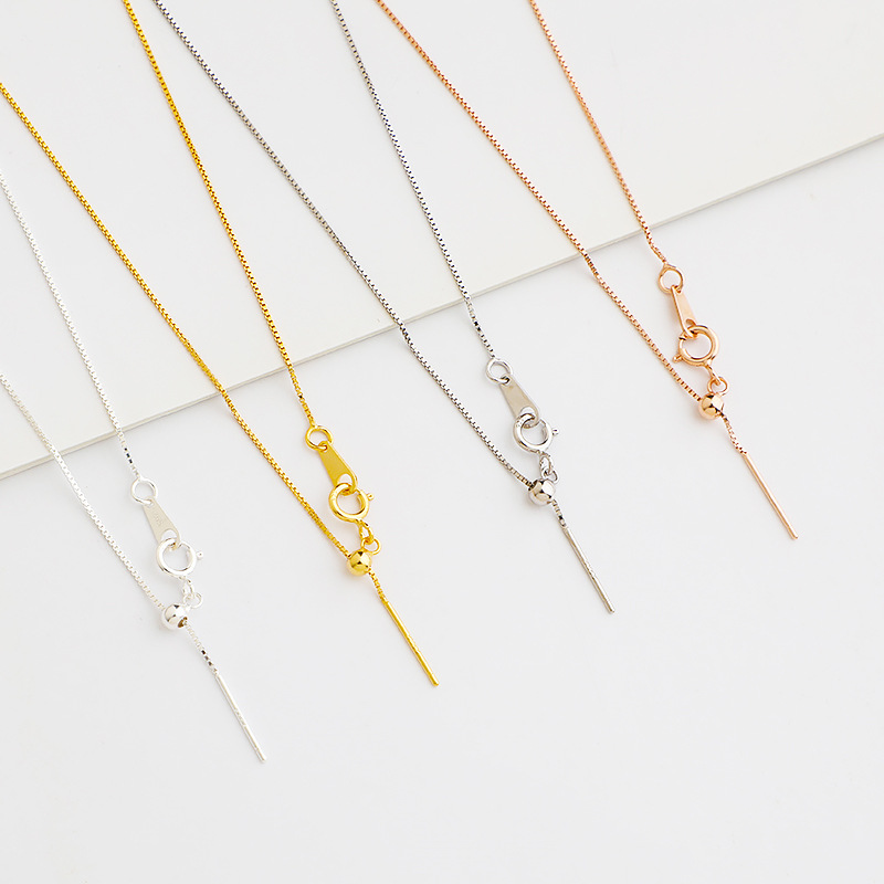 S925 Sterling Silver Box Chain Silicone Adjustment Box Chain DIY Beaded Necklace with Needle through the Heart Chain Movable Chain Needle