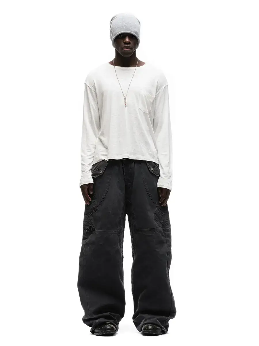 No Faith Studios Three-Color Basic Pocket Bamboo Texture Snowflake Texture Soft and Flowing Long-Sleeve Base Layer