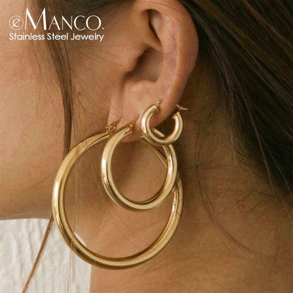 Emanco Simple Round Hoop Earrings European and American Cross-Border New Personalized Earrings Earrings Stainless Steel Women's Earrings