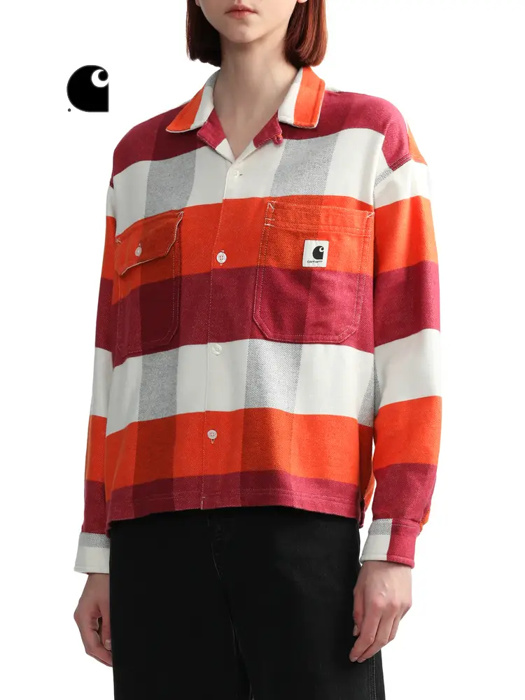 Carhartt WIP Shirt Women's Classic Logo Label Pocket Contrast Color Check Parka 23i158l