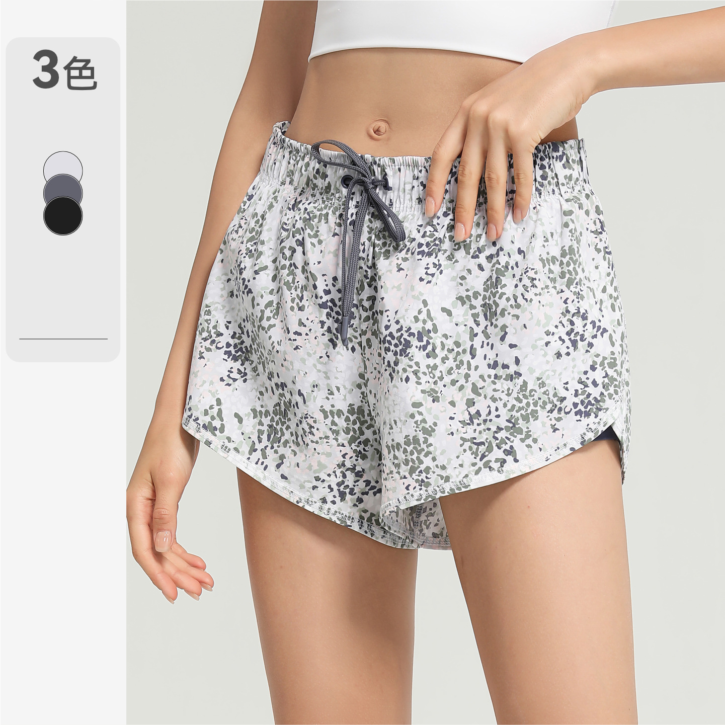 Cross-Border European and American Floral Sports Shorts for Women, Anti-Exposure, Fake Two-Piece, Loose, Quick-Drying, Breathable Running Fitness Yoga Pants