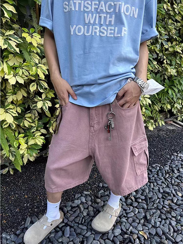 American-style Amazon Vintage Washed Denim Shorts Men's and Women's Casual Loose Straight Trendy Brand Pocket Workwear Capri Pants
