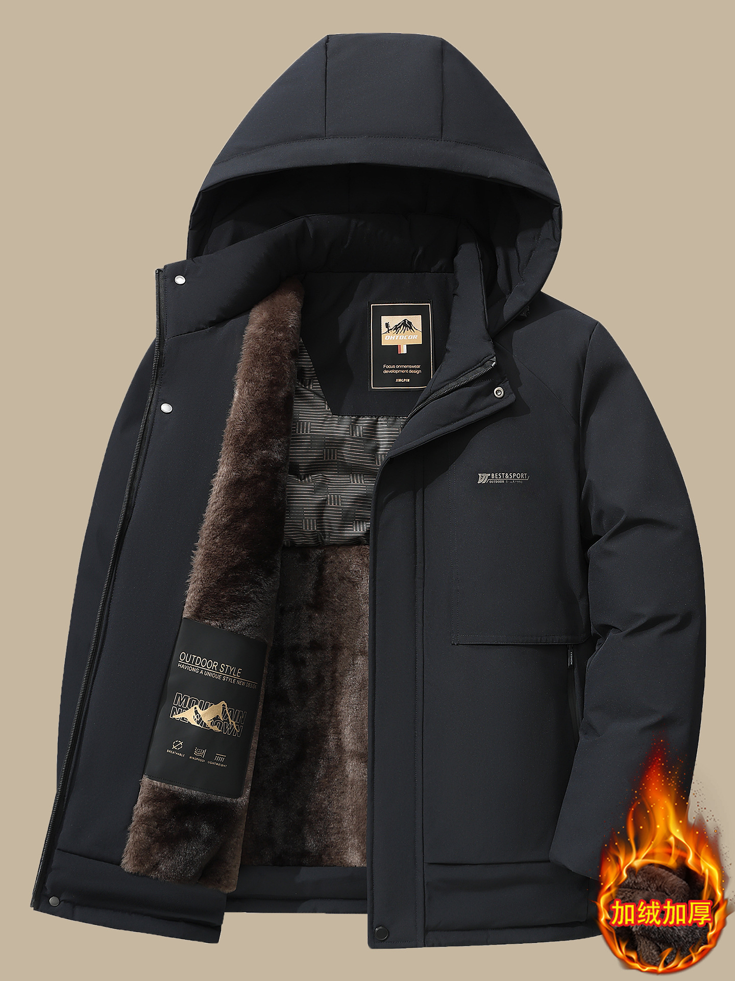 New Velvet Thickeneded Warm Men's Cotton Jacket Winter Middle-Aged and Elderly Cotton Jacket Dad Jacket 2563B