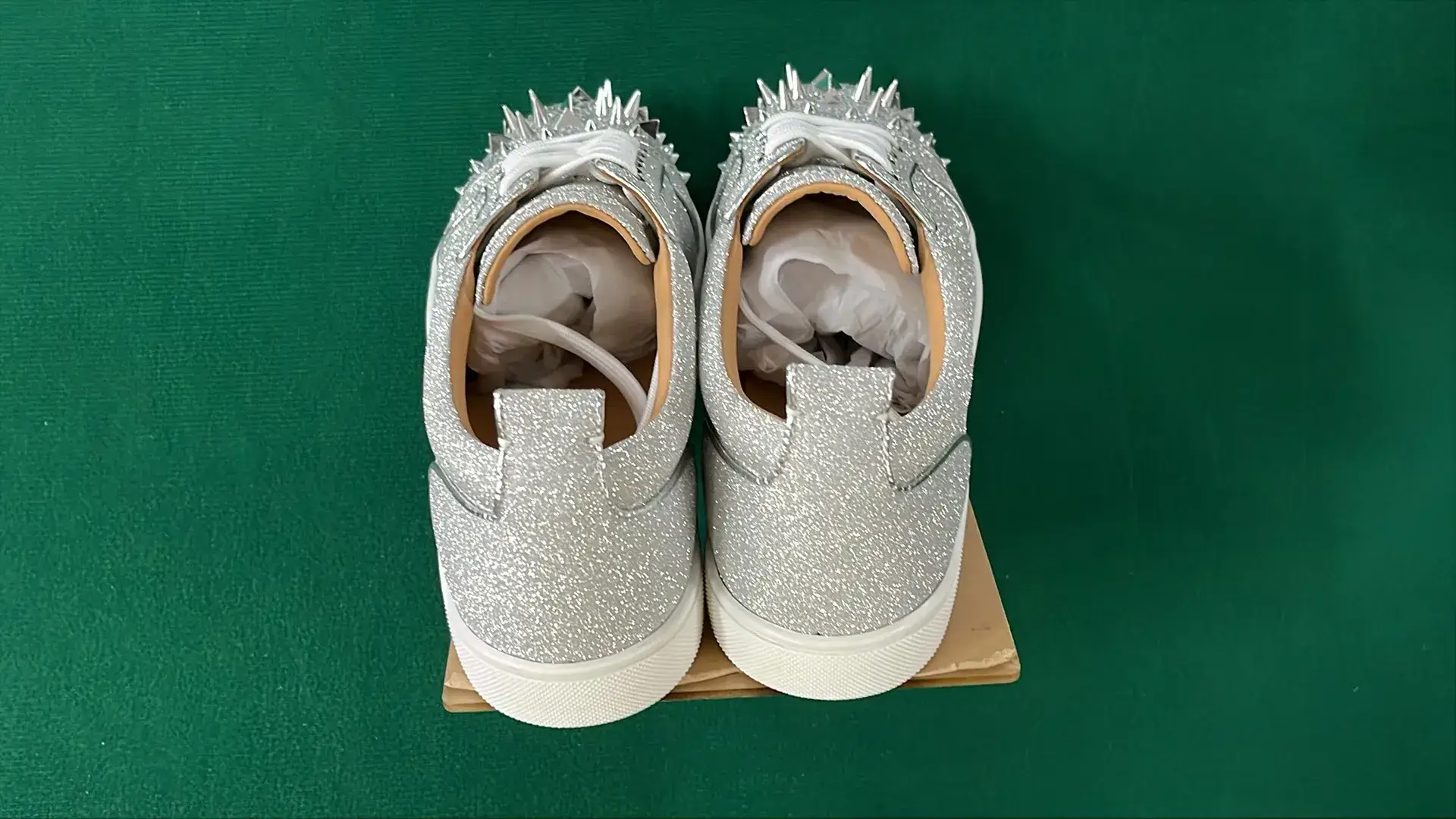 Christian Louboutin Spiked Glitter Sneakers Silver