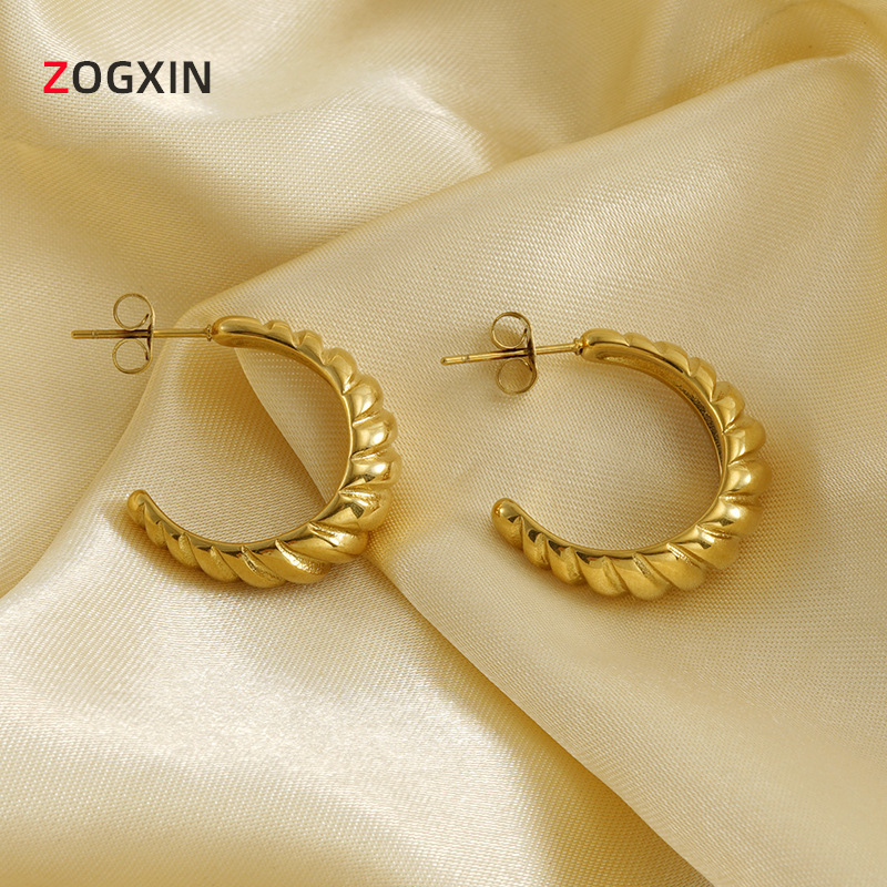 Cross-border Europe and the United States New 18K stainless steel earrings ins Amazon fashion high-end sense retro spiral stripe earrings