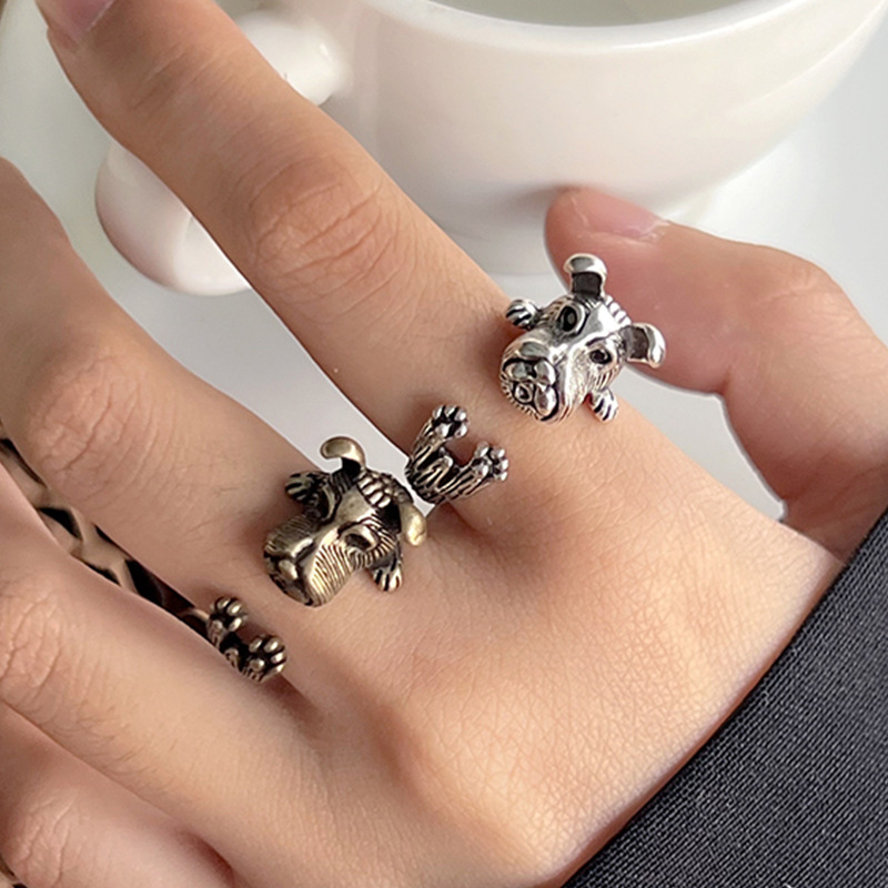 Lanzhi Thai Silver Retro Jewelry Zodiac Dog Animal Ring Niche Design West Highland 925 Silver Ring Wholesale