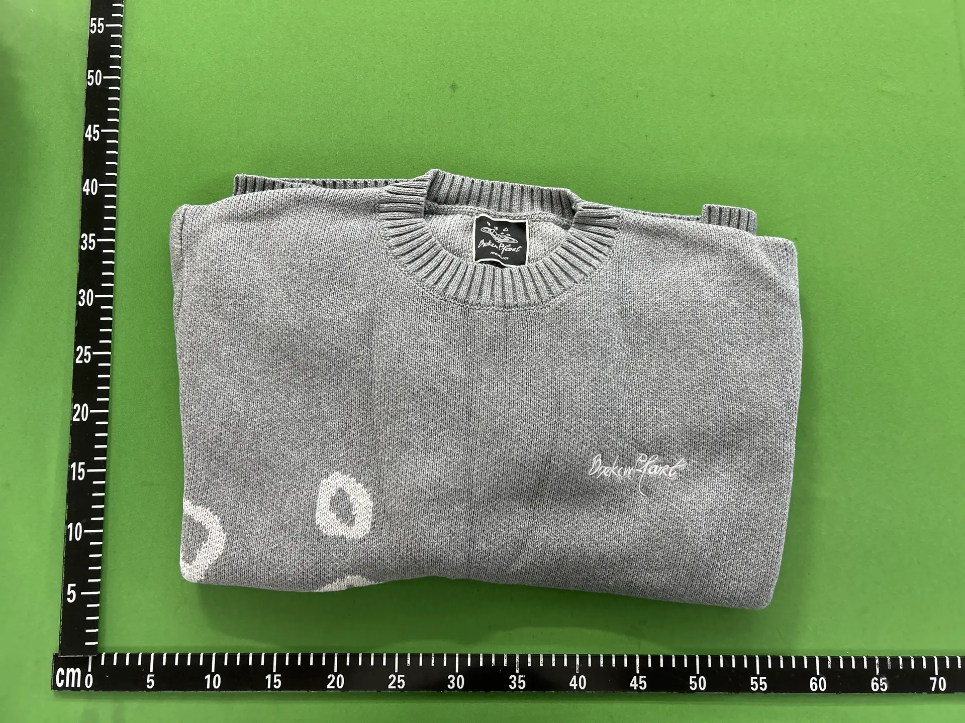 Two Strings of White Coins Embroidered on the Left, Broken Planet Design on the Lower Right, Gray Sweater 77010887