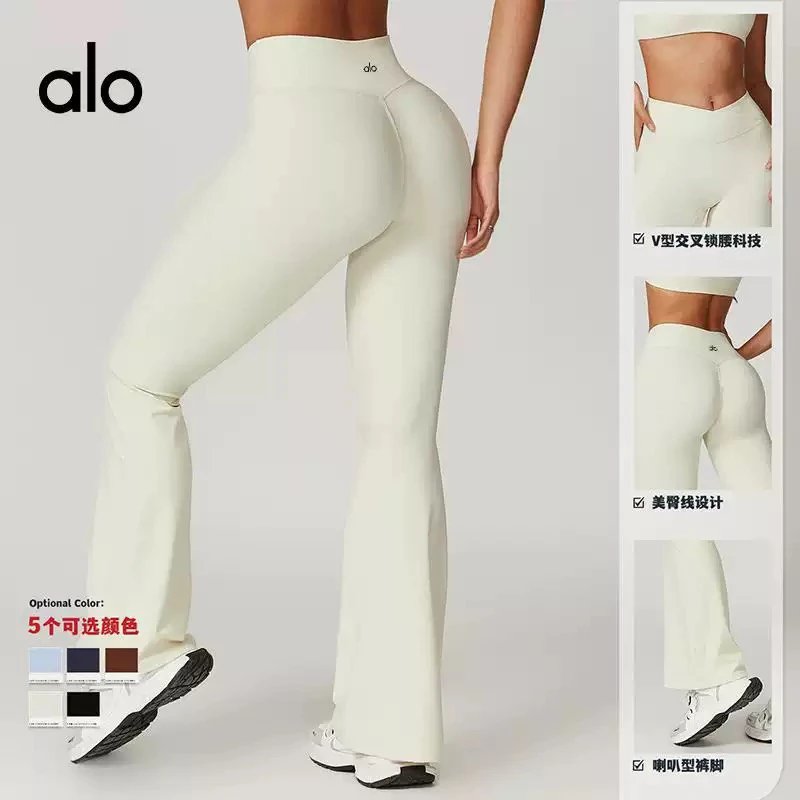 alo yoga pants yoga quick-drying hip-lifting micro-horn pants women's nudity high waist tight casual sports wide-leg bell-bottom pants Foto QC de WEIDIAN na Qualit.ly