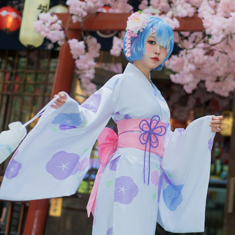 Rem cosplay Dress Women's in stock from scratch Ram Kimono Bathrobe Rem cosplay