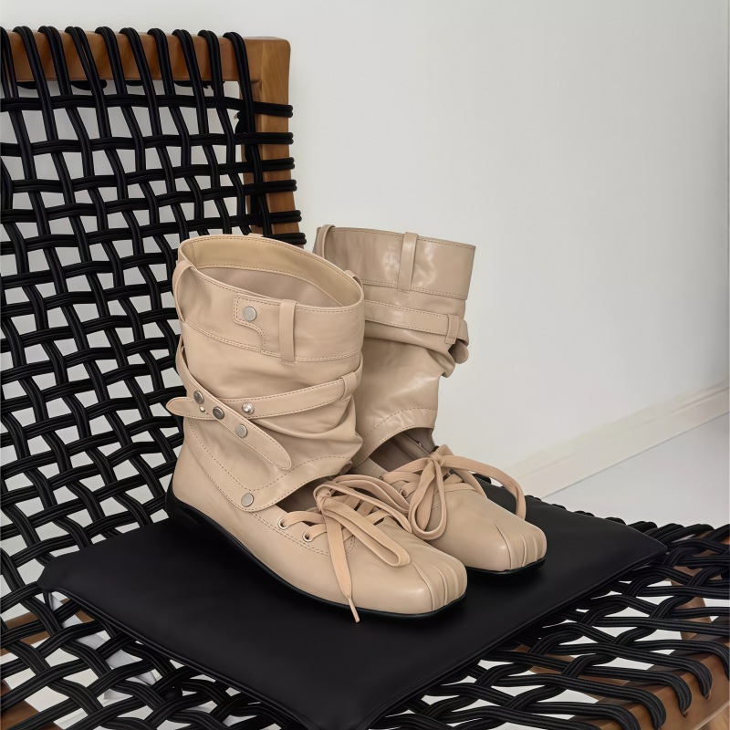 Vintage Belt Buckle Hollow-Out Sandals 2026 Summer New Style Detachable Two-Way Flat Ballet Slouch Boots