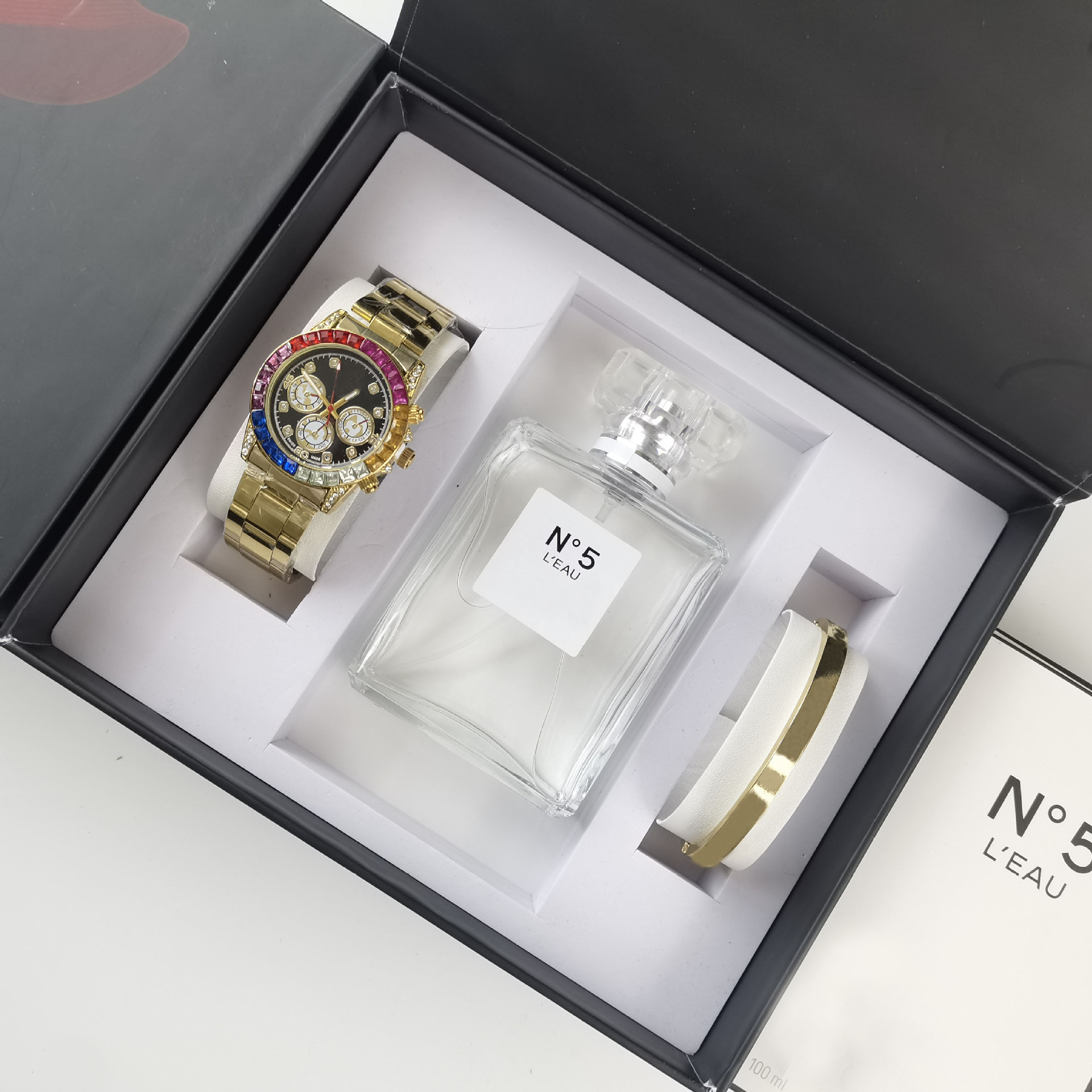 Watch Perfume Set Rainbow Di Steel Strap Quartz Watch Log Dual Calendar Men's Watch Manufacturer Spot Batch