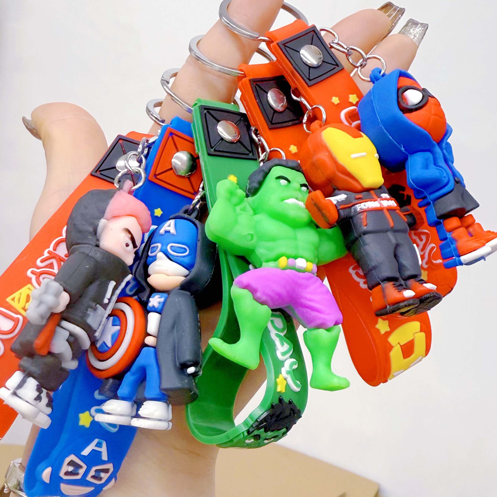 New Cartoon Anime Spiderman Keychain PVC Marvel Avengers Figure Batman Iron Man