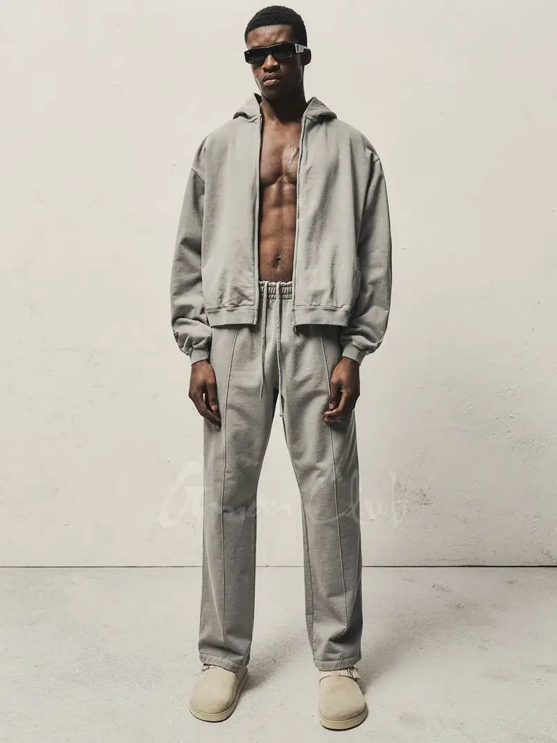 Fotigmanclub Heavy weight Retro Washed Distressed Zipper Cardigan Hooded Cardigan Casual Straight-leg Long Sweatpants