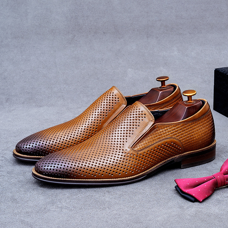 [presale non-in stock] summer hollow men's business casual leather shoes leather leather comfortable soft leather cool leather