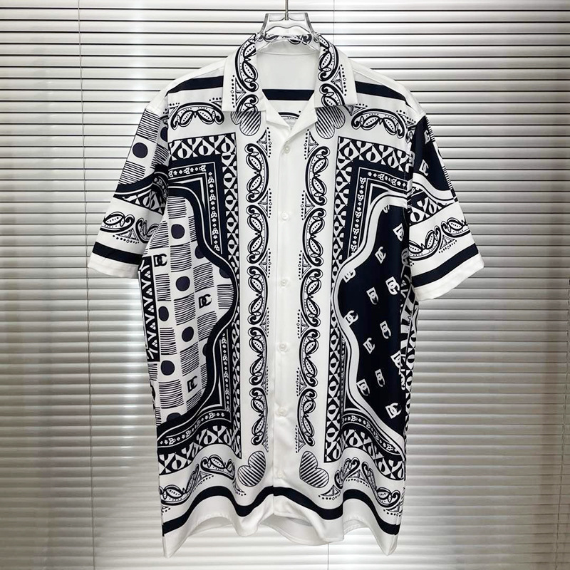Spring and summer new European and American cross-border foreign trade fashion youth popular digital printing men's short sleeve lapel shirt shirt