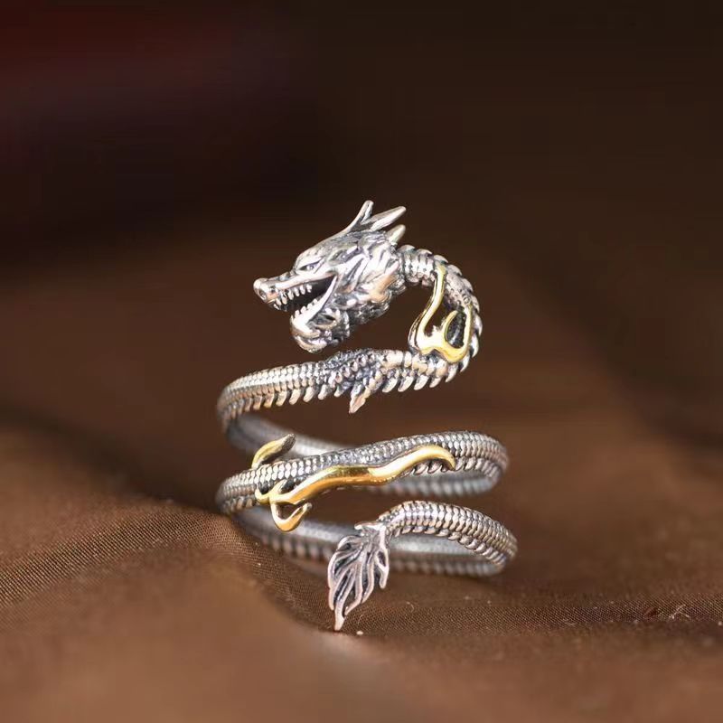 Yanyu 2024 New Xianglong Ring Retro Personalized Design Open Ring Ring Hand Jewelry Manufacturer Direct Sale