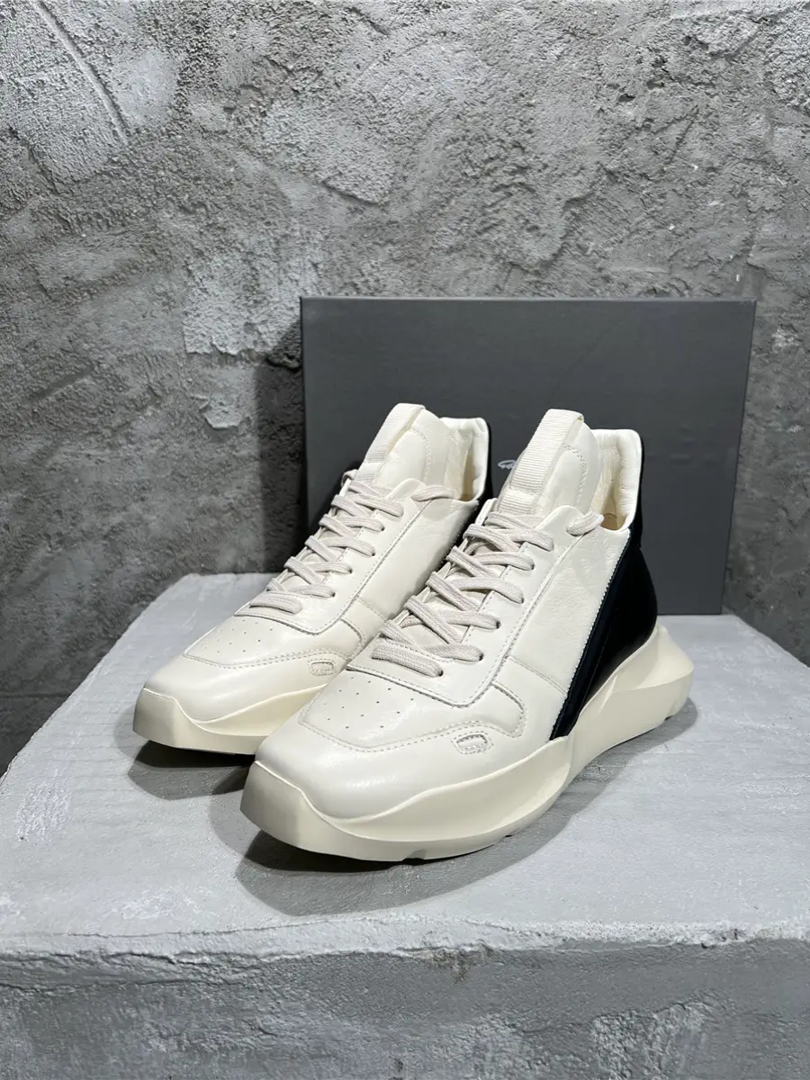 Fashion Wind Ro Low-Top Shoes Square Toe Casual Abrasion Resistant Color-Blocking Height-Increasing Men's Genuine Leather Sneakers Thick Sole White Shoes Xuanzhan