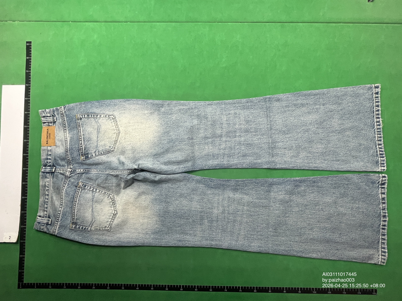 22Fw Flared“Lightning Pattern” Ice Blue Washed Distressed Jeans QC