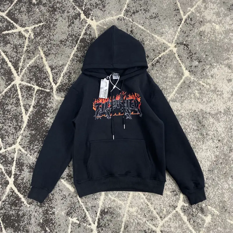 Flame Letter Series] Foreign Trade Wholesale t Gradient Logo Kirin Arm Hoodie Sweatshirt Couple Long-Sleeved Short-Sleeved t
