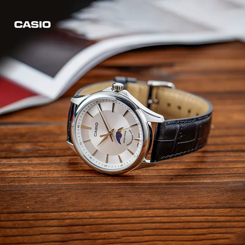 Casio Flagship Store Mtp-M100 Moon Phase Business Commuter Waterproof Minimalist Fashion Quartz Watch Casio