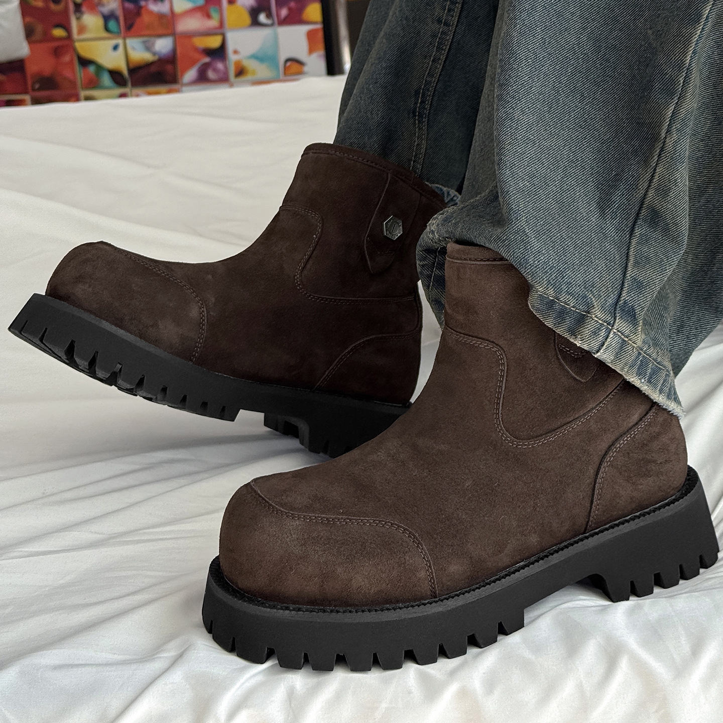 2026 Winter New Style Fleece-Lined Cotton Shoes, Thick-Soled Versatile Men's Shoes, Couple's Mid-Top Snow Boots, British Style Martin Boots