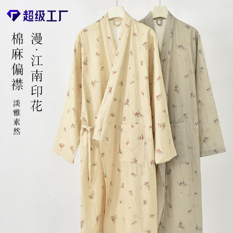 26 Styles of Japanese Kimono-Style Women's Bathrobes, Spring and Summer Nightgowns, Cotton and Linen Thin Sauna Robes, Hotel-Style Kimono with Ties