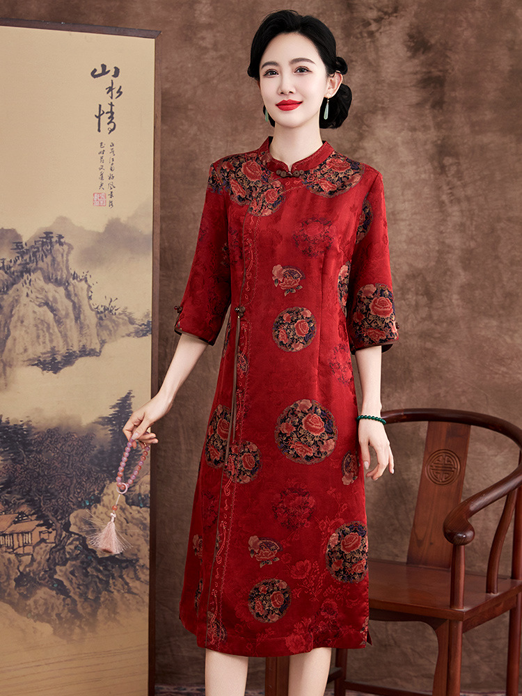 Floral Fragrant Cloud Silk Dress for Women 2026 New Mother's Dress Wedding Banquet Mother-In-Law New Chinese Style Mulberry Silk