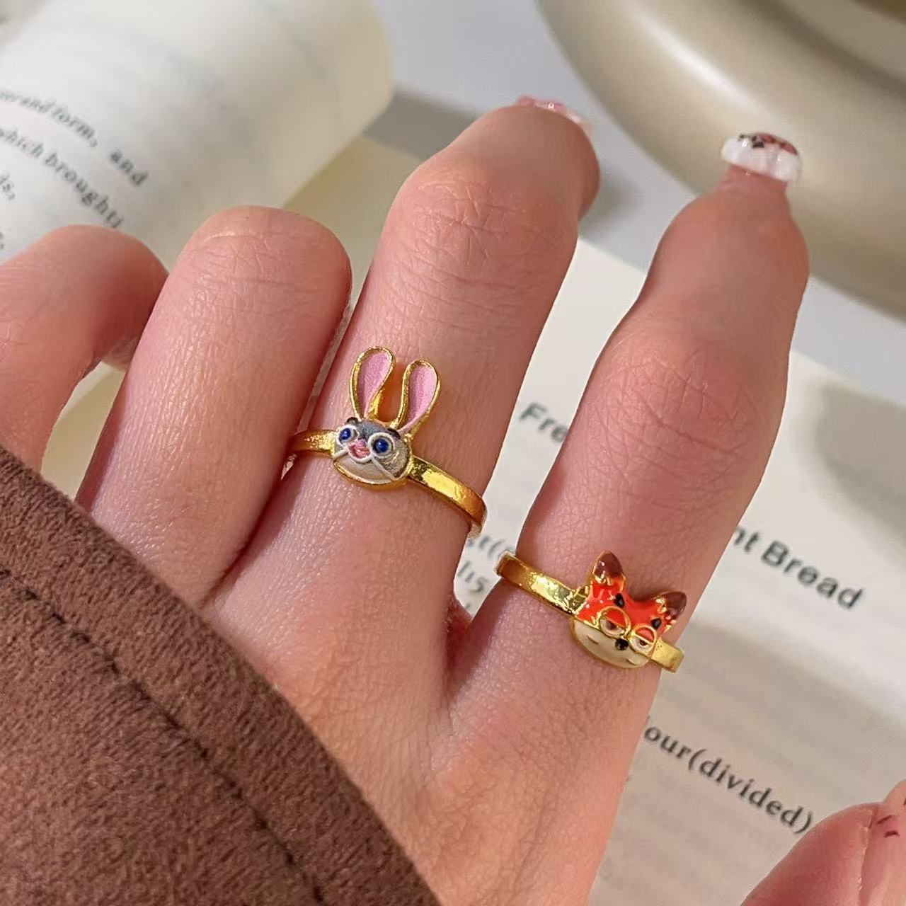 Cosplay Zootopia 3D Character Rings Rabbit Judy Nick Couple and Best Friend Cartoon Adjustable Rings