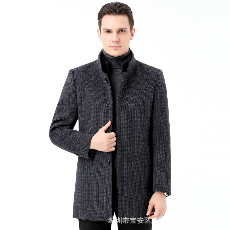 Winter Thickeneded Double-Sided Cashmere Outwear for Men, Warm down Lining, Mid-Length Men's Wool Mink Fur Collar Jacket