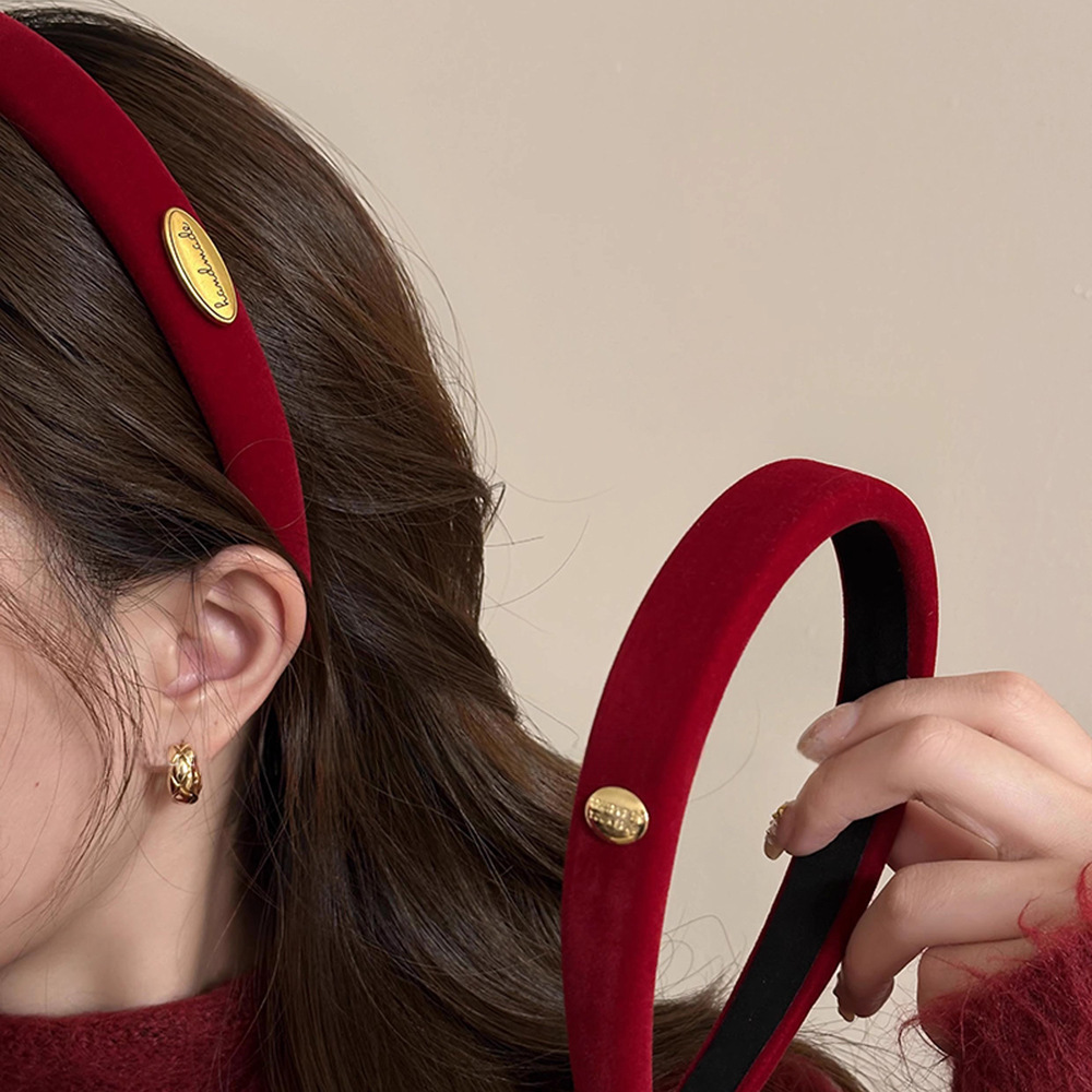 Ankora Red Velvet Headband for Women, Autumn and Winter Style, High Cranial Pressure Headband, High-End Feel, New Year's Headwear, Hair Accessory