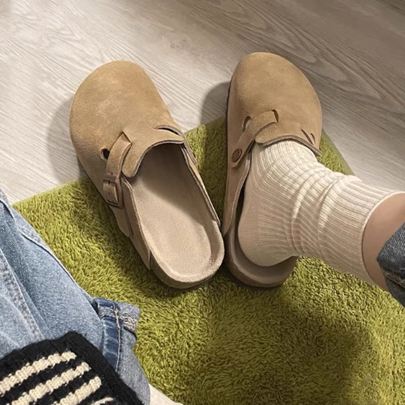 Birkenth Shoes Summer Men's and Women's Slippers Genuine Leather Cork Thick-soled Baotou Half Slippers Birkenth Shoes Sandals Slip-on Men's Shoes Trendy