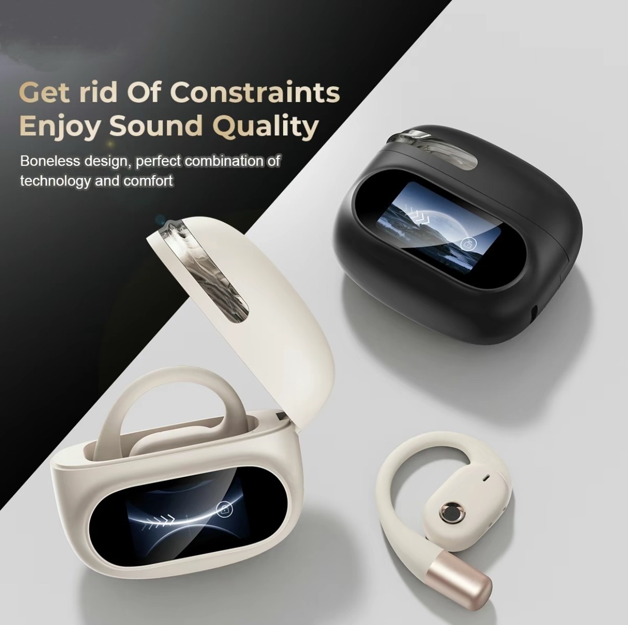 Temu Cross-Border New Product Ms150 Smart Ai Translation Headphones Ows Ear-Mounted High-Definition Smart Screen Bluetooth Headphones
