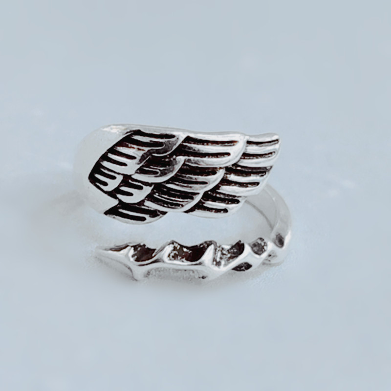 Simple temperament angel wing open ring ring ring female jewelry Korean style retro feather wings ring wholesale