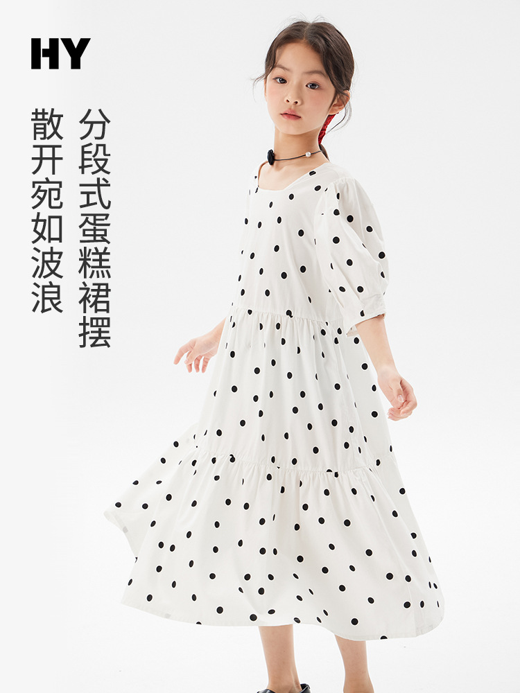 Girls' Polka Dot Dress 2026 Summer New Korean Style Half-Sleeve Long Dress for Older Children, Soft and Comfortable Princess Dress Trendy
