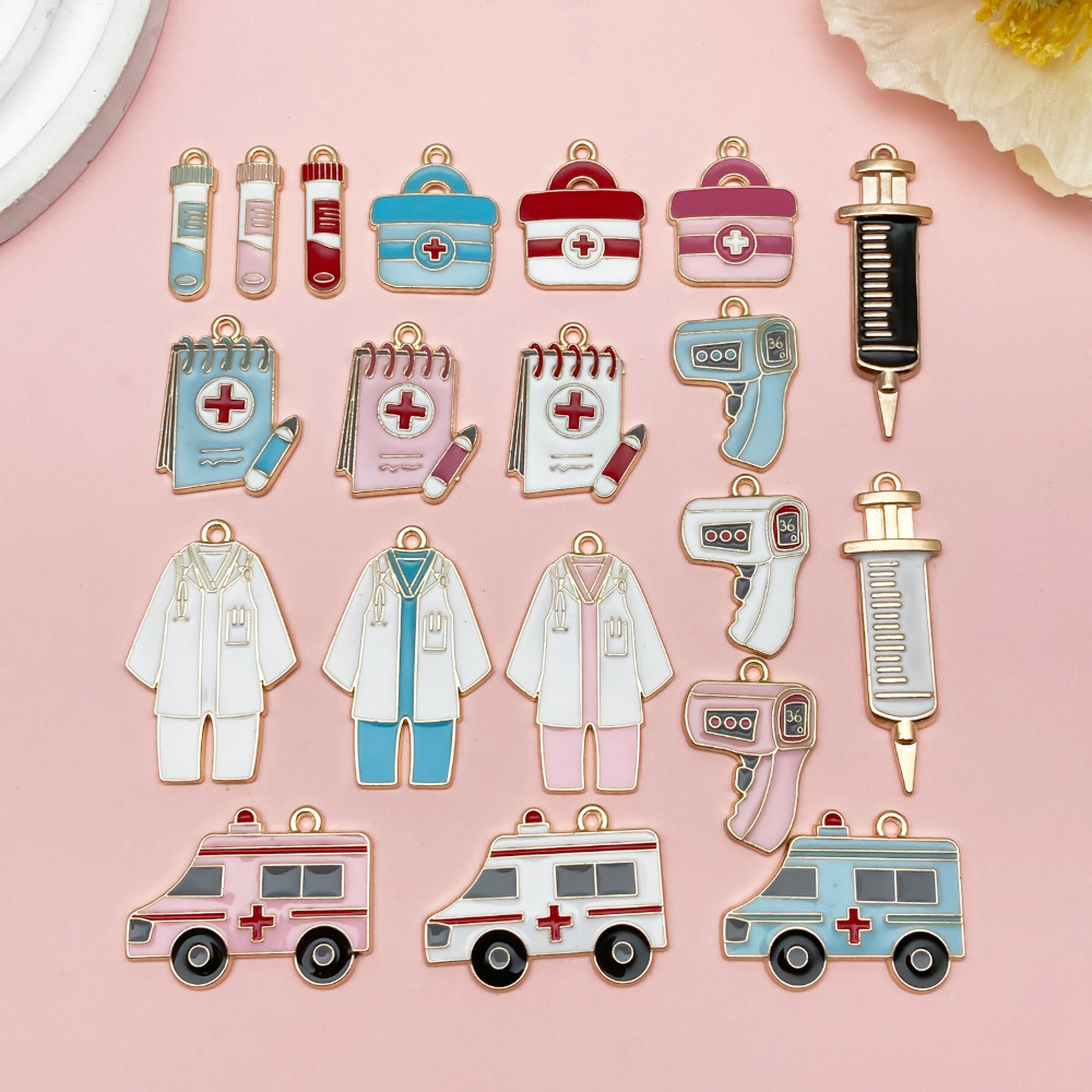 New Oil-Drip White Angel Ambulance Thermometer White Coat Alloy Pendant Accessory DIY Keychain Charm