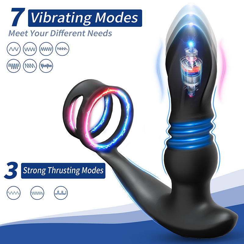 Cross-border male posterior telescopic wireless remote control vibration double ring adult prostate lock semin delay vibration massager
