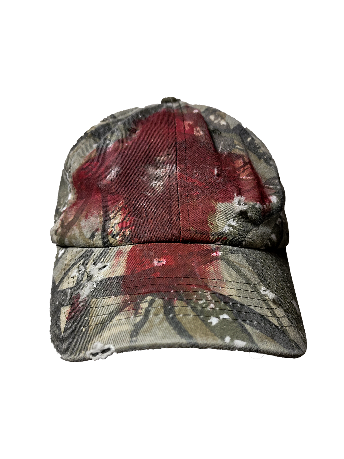 【Land of Larkwood】2024Ss Blood Cross Graffiti Distressed Camouflage Branch Pattern Trendy Duckbill Baseball Cap